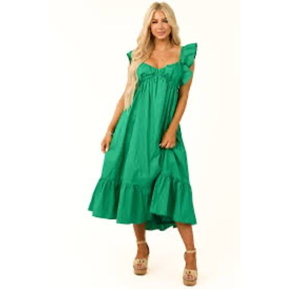 MSRP $73  NWT She+Sky Kelly Green Flutter Sleeve Midi Size M | SAME DAY SHIP - Picture 1 of 8